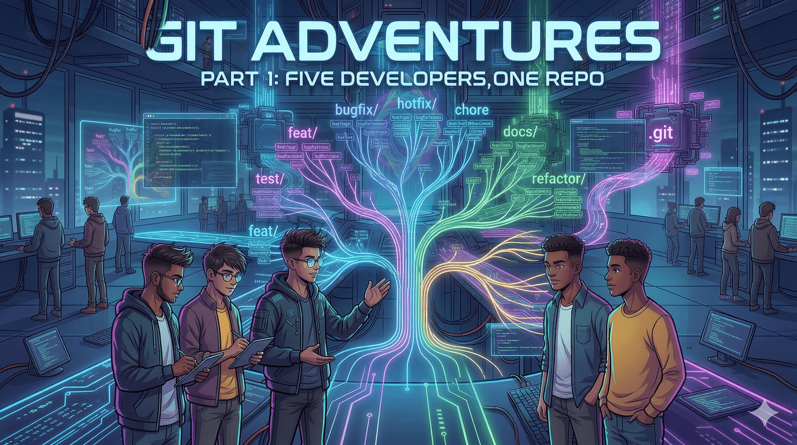 Git Adventures --- Part 1: Five Developers, One Repo, and the "It Works on My Machine" Era